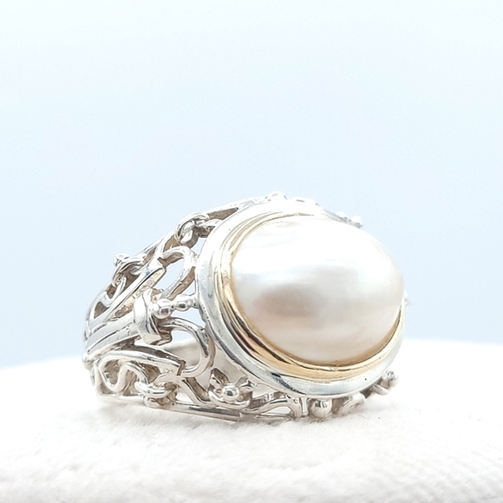 𝅺xl Mabe Pearl filigree ring size 7.0